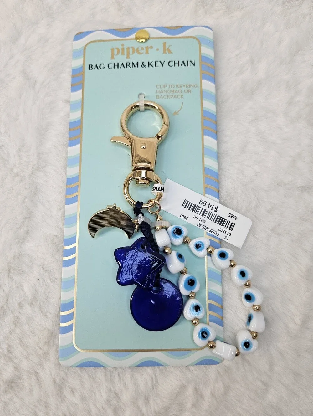 Piper K Evil Eye Beaded Bag Charm Keychain
